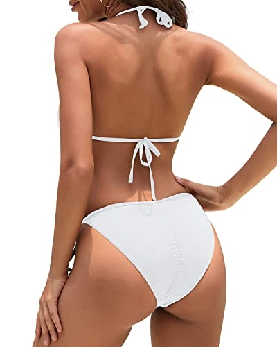 2 Piece String Triangle Bikini Set Push Up Halter Top For Women-White