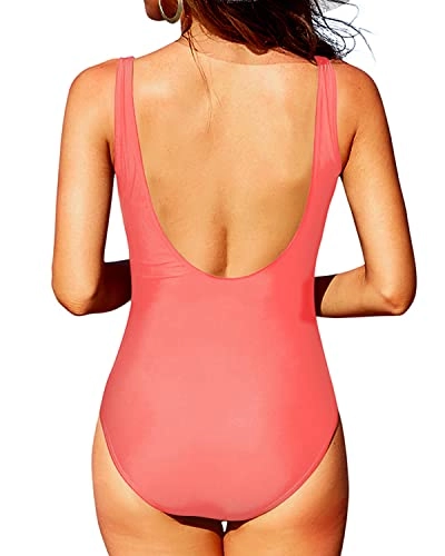 Attractive And Slimming Ruched Tummy Control Swimwear-Coral Pink