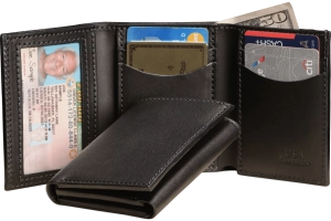 Black Premium Leather Trifold Wallet With ID Window