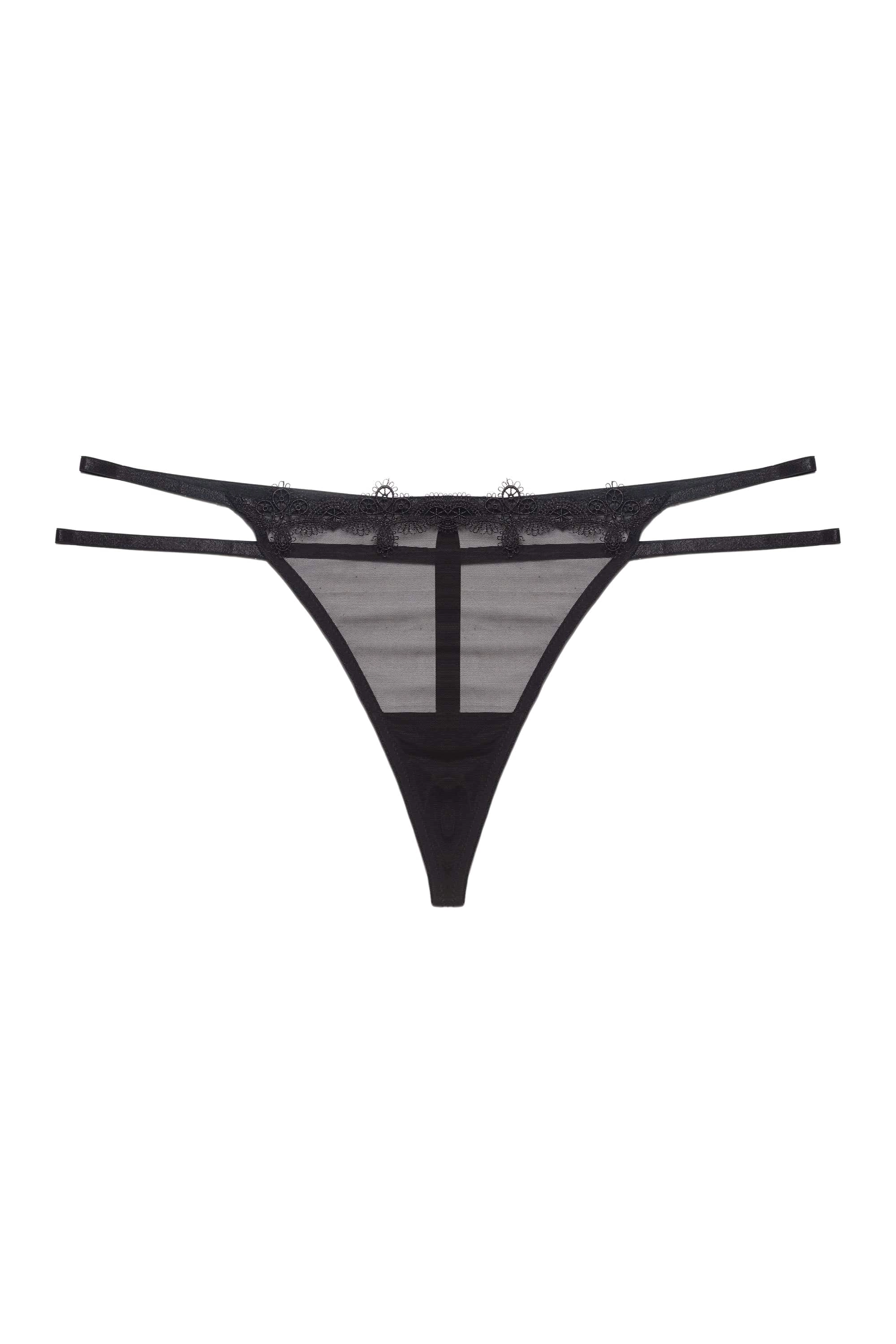 Brea Black Cut Out PVC and Lace Trim Thong