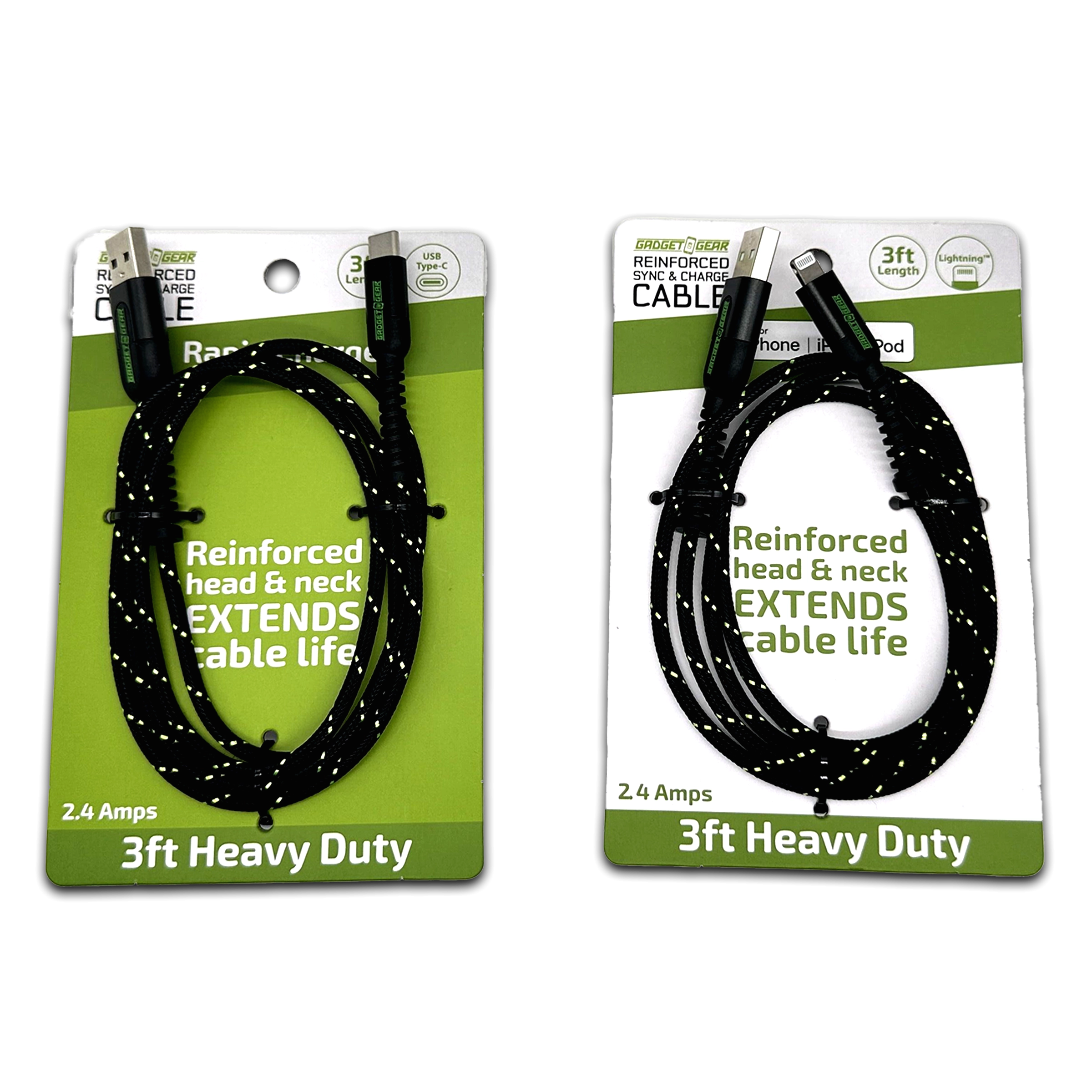 Charging Cable Reinforced Assortment 3FT 2.4 Amp - 6 Pieces Per Retail Ready Display 88476