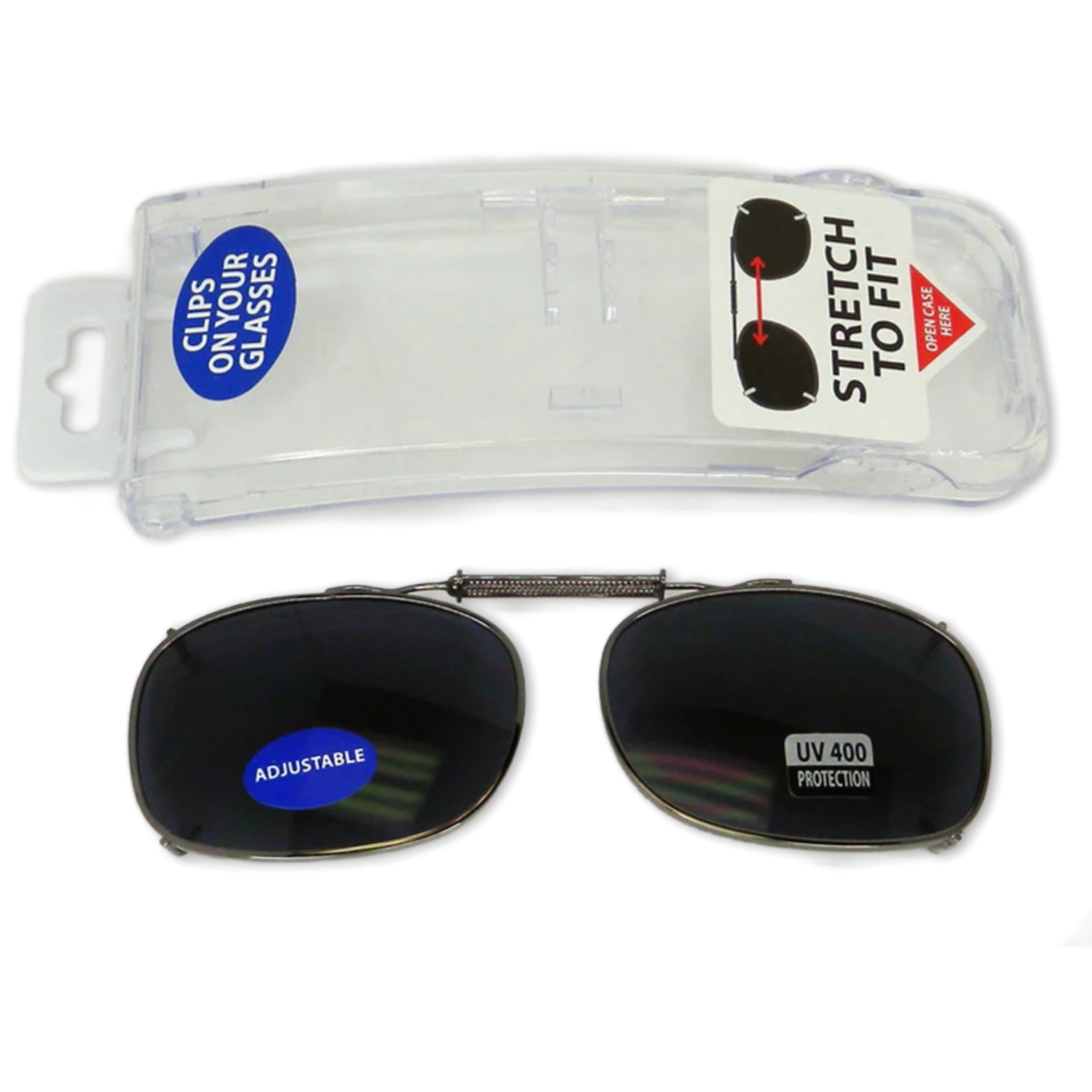 Clip On Flip Up Sunglasses with Case - 2 Pieces Per Pack 28971