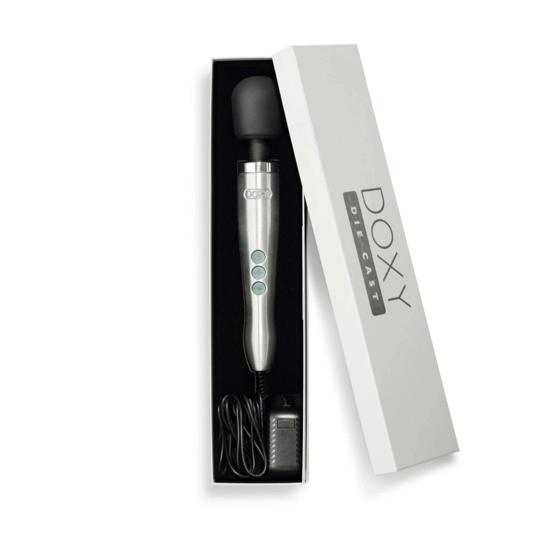 Doxy Diecast Brushed Metal Silver Plug-In Vibrating Wand Massager