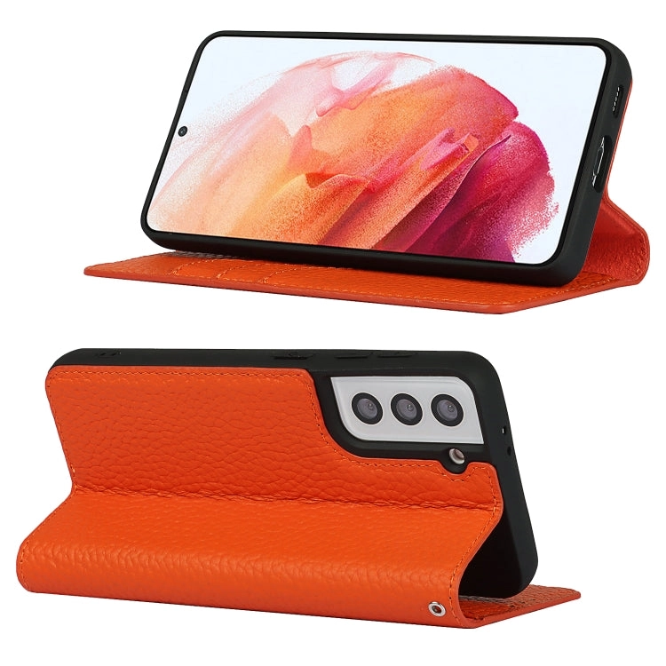 For Samsung Galaxy S21 5G Litchi Texture Horizontal Flip Top Layer Cowhide Leather Case with Holder