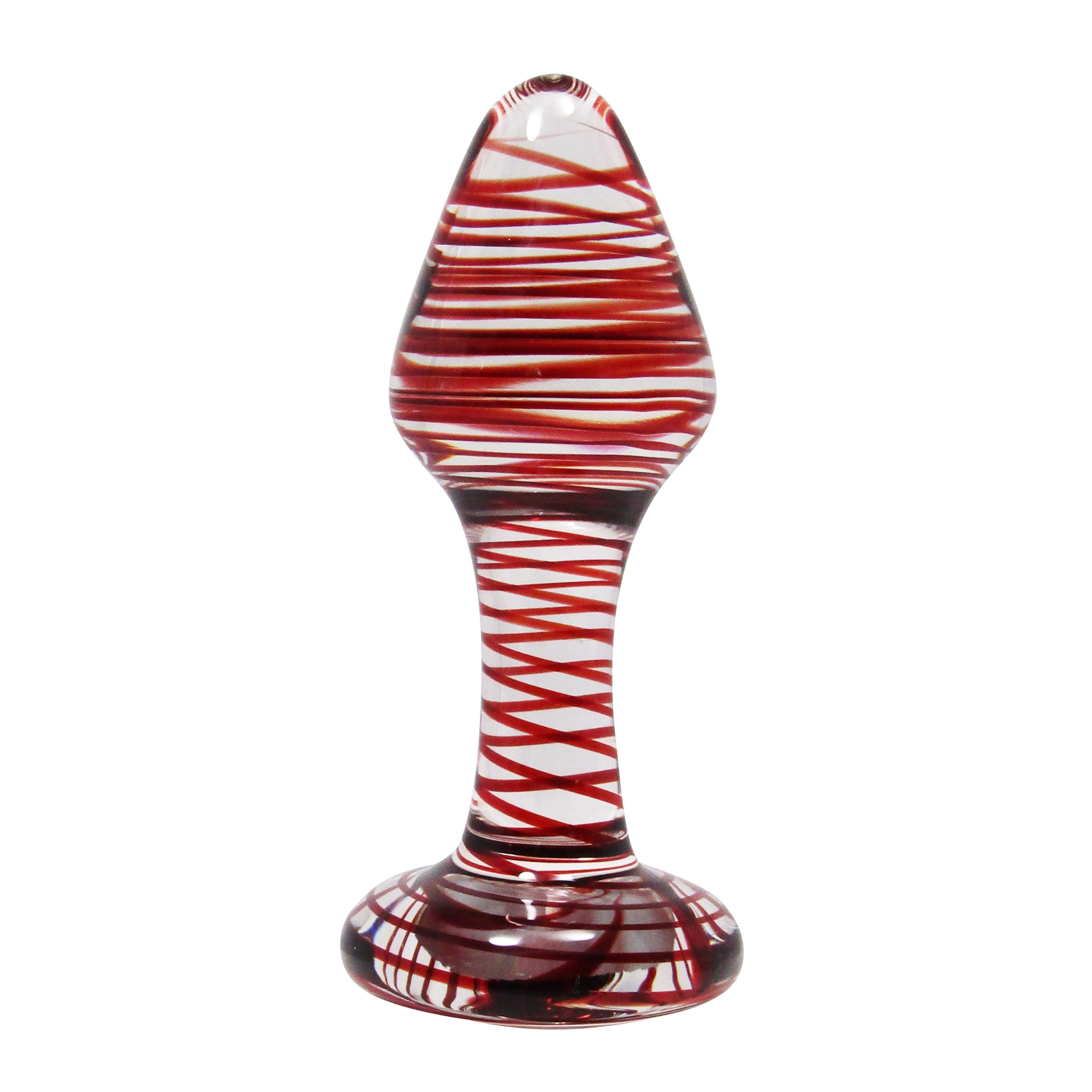Glass Erotic Play Red Swirl Anal Plug w/Diamond Jewel
