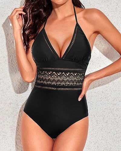 Halter V-Neck Hollow Out One Piece Swimsuit