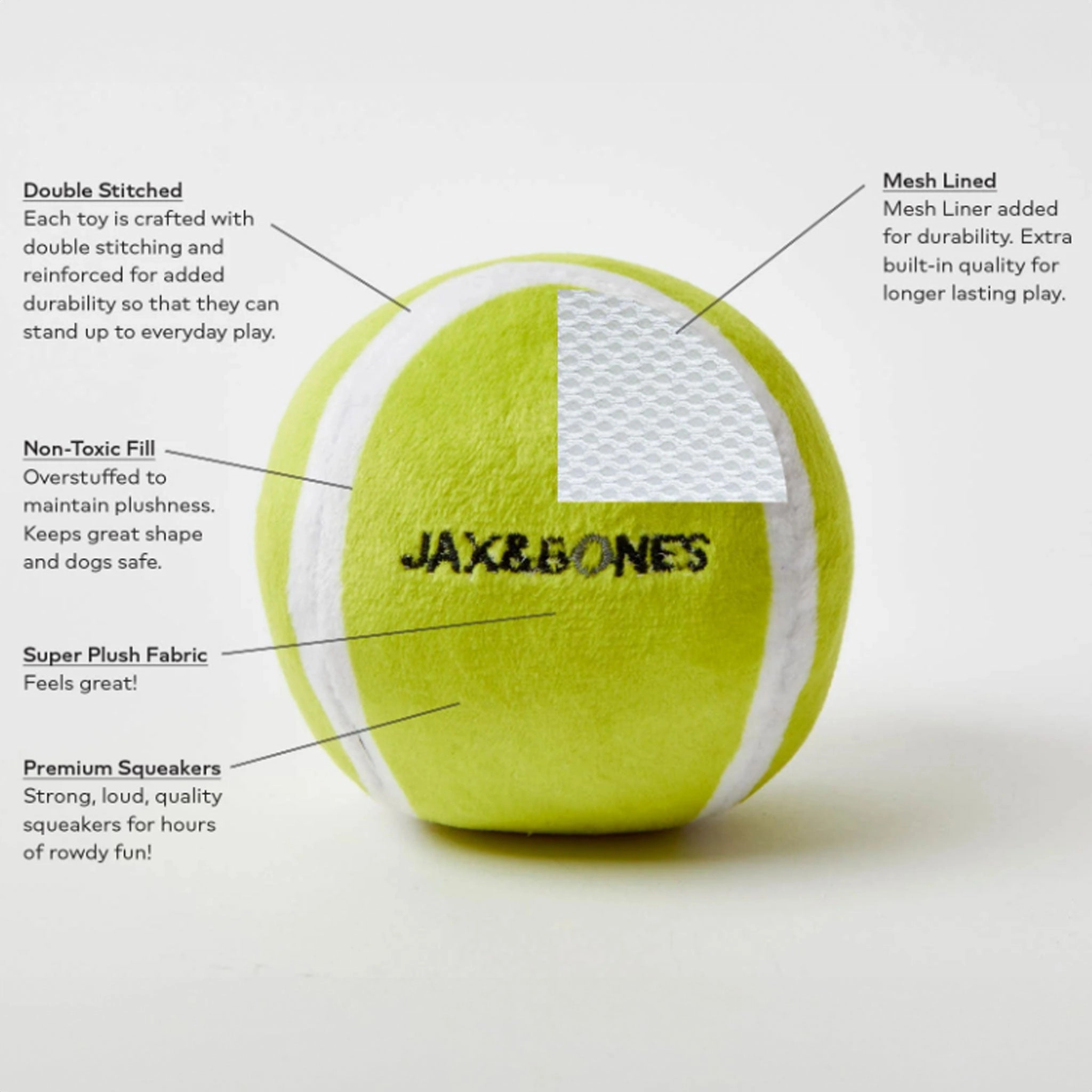 Jax & Bones Tennis Ball Plush Dog Toy - 3 Pack