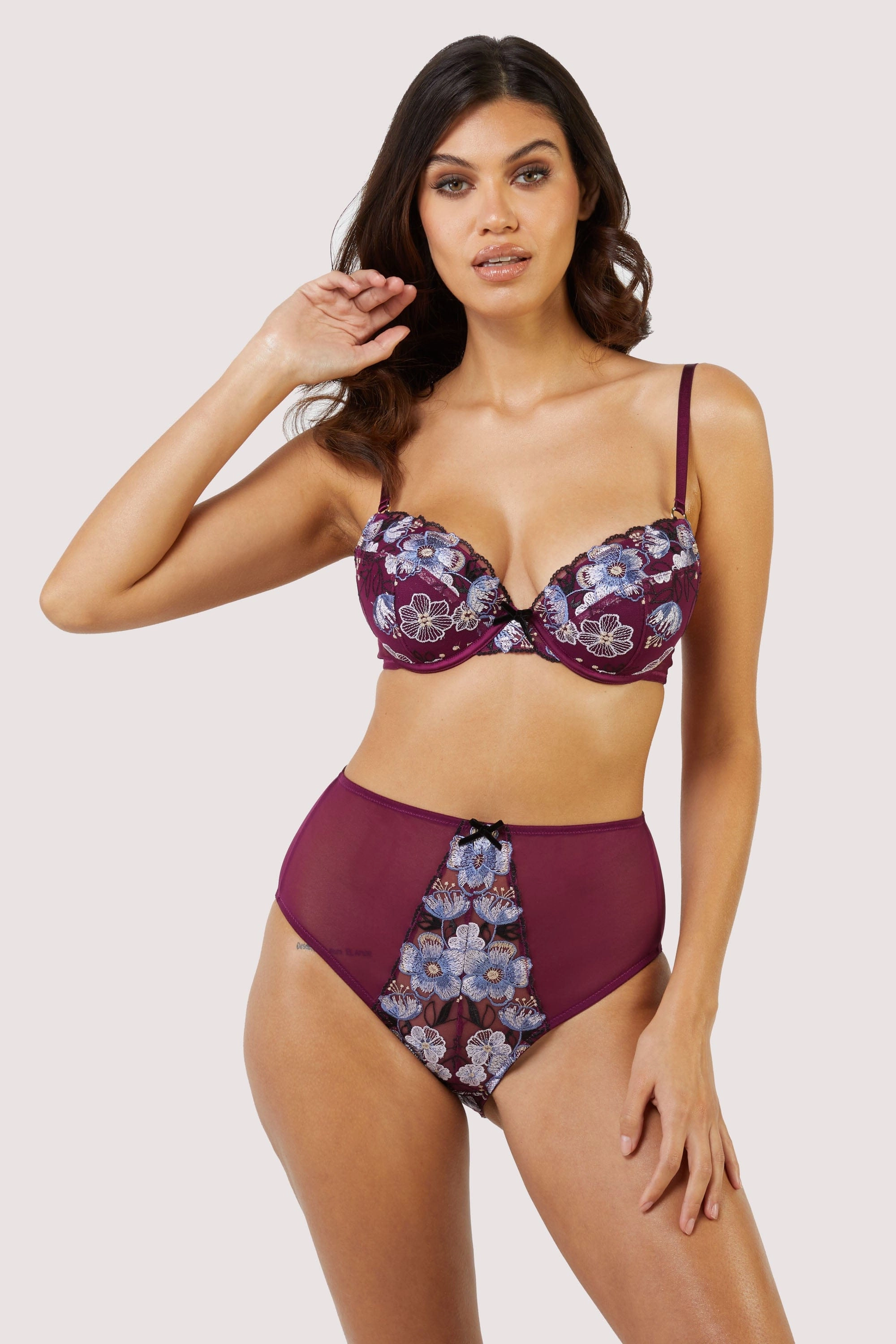 Joanna Burgundy Gold Embroidery High Waist Brief