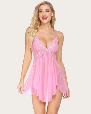 Lace V Neck Strap Sleepwear Dress