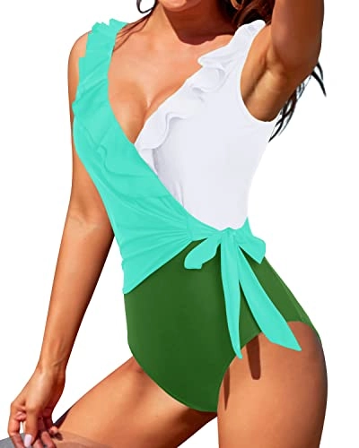 Long Torso High-Cut Swimsuits Sexy 1 Piece Swimsuits For Women-Green White