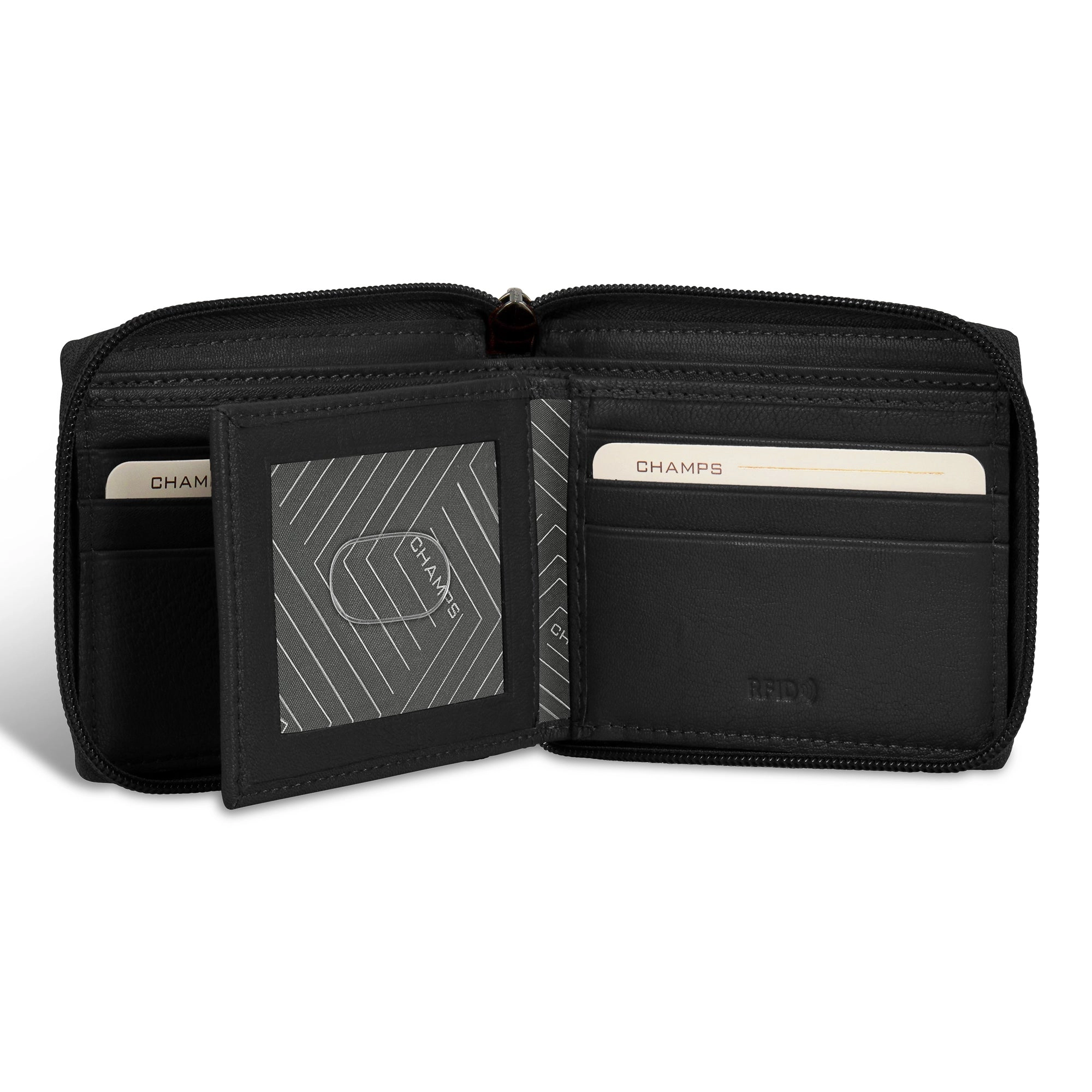 Onyx / Leather Zip Around Wallet *Drop Ship*