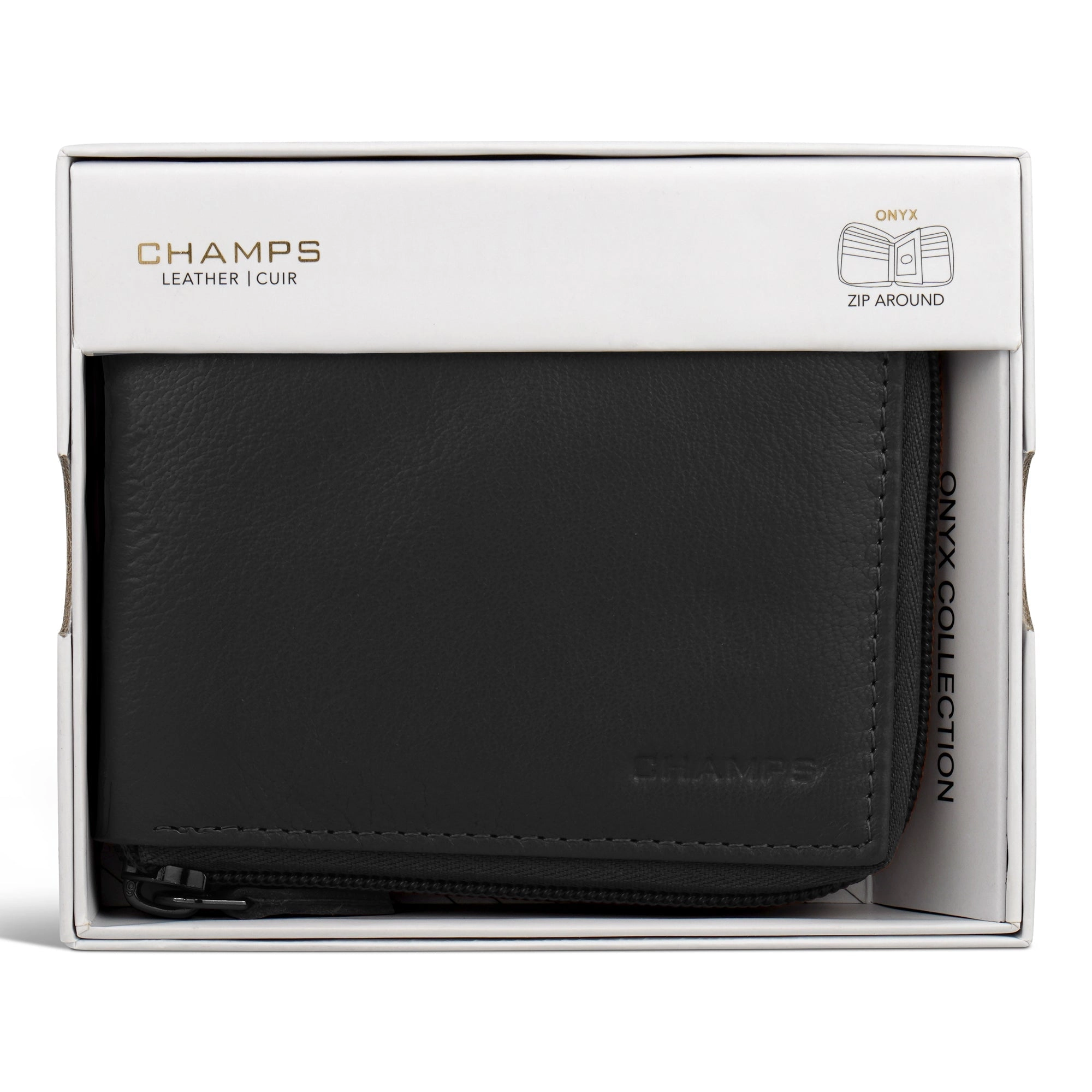 Onyx / Leather Zip Around Wallet *Drop Ship*