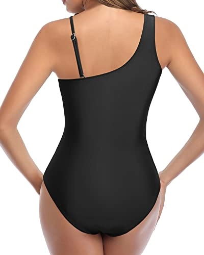 Sexy Cutout Mesh Inserts One Piece Swimsuit For Curvy Women-Black