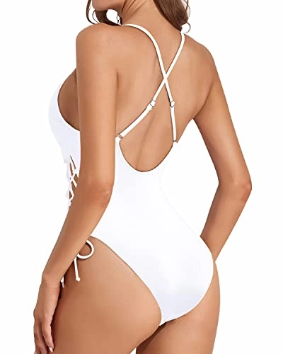 Strappy Criss Cross Bathing Suits Womens 1 Piece Swimsuits-White