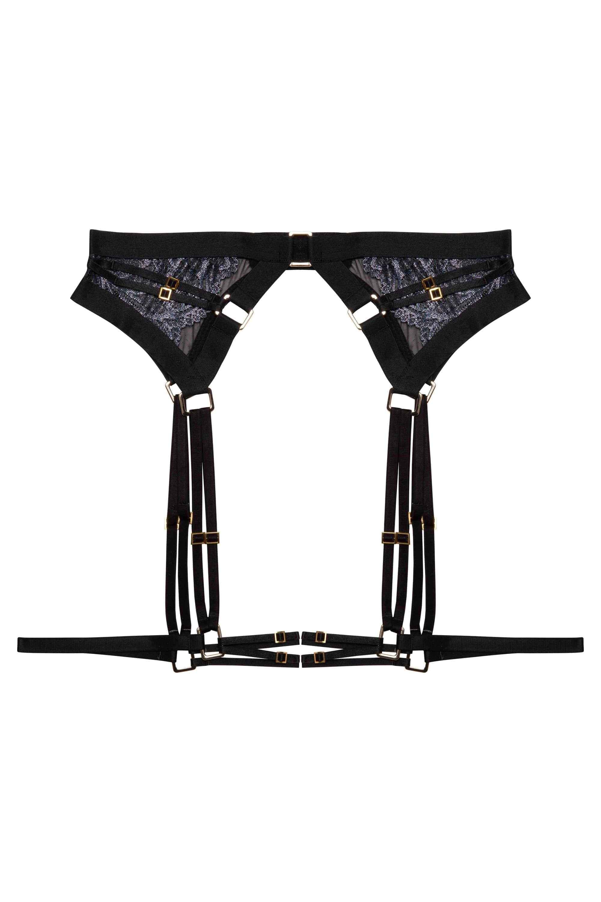 Tabitha Black Wet-Look Lace Harness Suspender