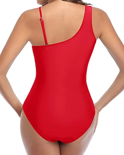 Tummy Control Mesh One Piece Swimsuit For Curvy Women-Red