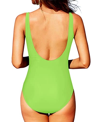 Vintage Tummy Control Bathing Suits Padded Push Up Bra Ruched Tummy Control Swimwear-Neon Green