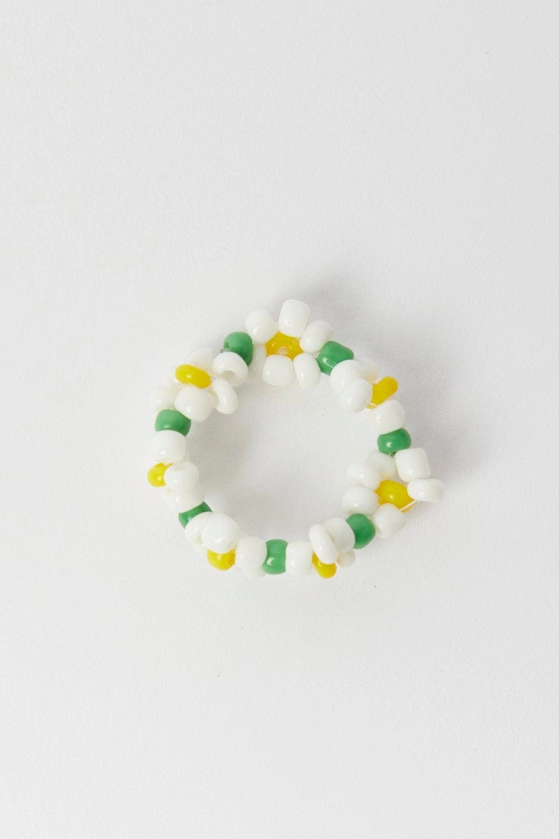 White Floral Beads Elastic Rings