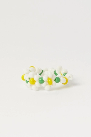 White Floral Beads Elastic Rings
