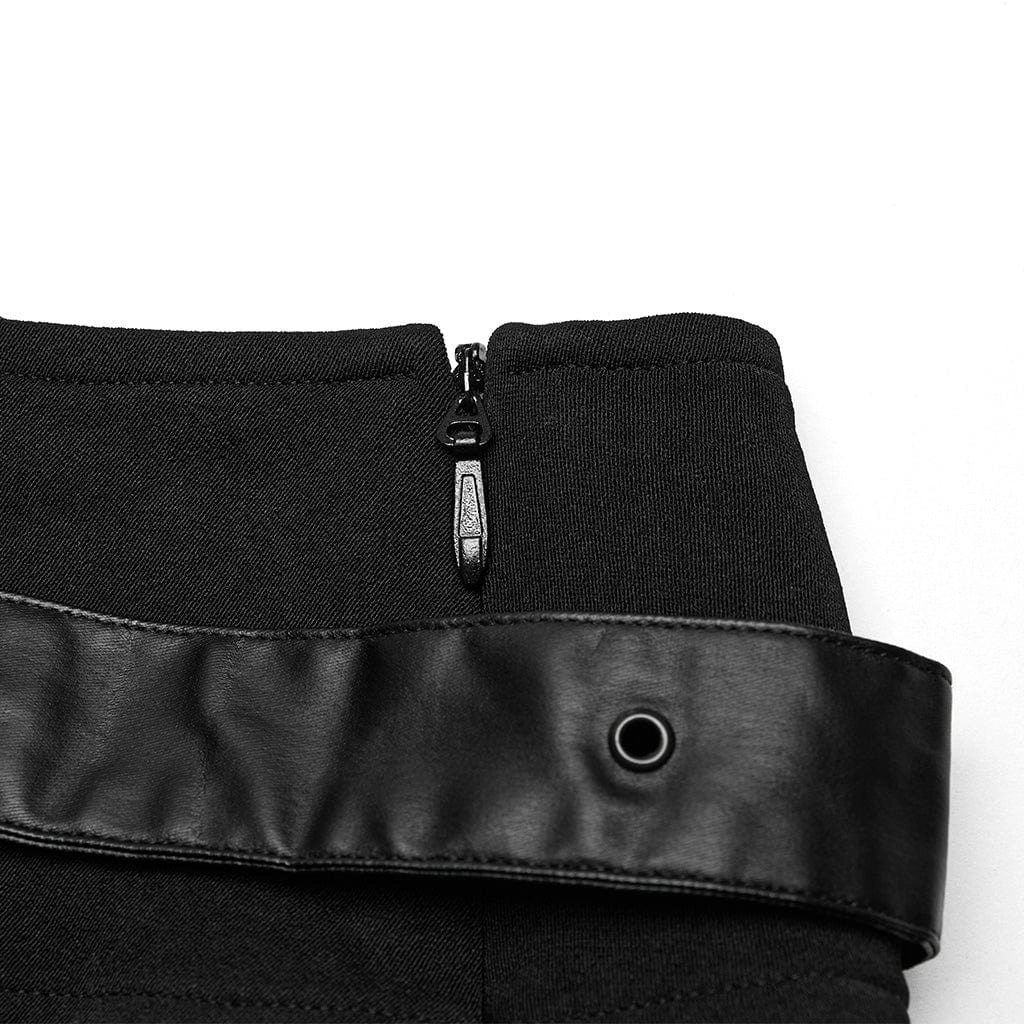 Women's Punk Mesh Splice Straps Pleated Skirt