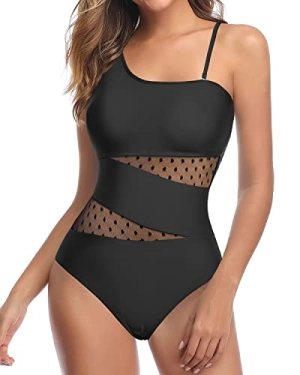 Women's Sexy One Shoulder Backless Swimsuit Removable Padded Tummy Control Swimwear
